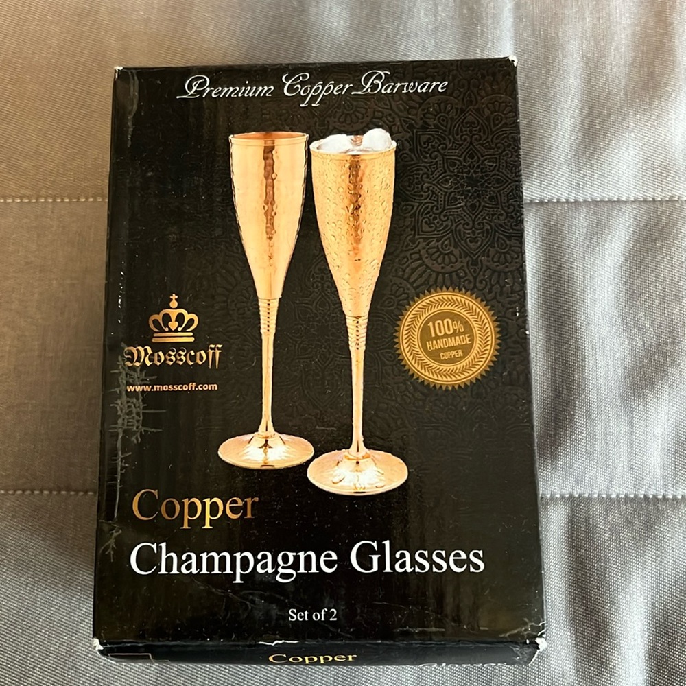 Mosscoff copper champagne glasses, set of 2